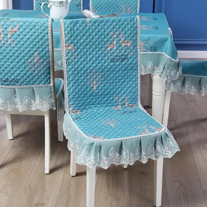 Кружевная спинка стула, стол и чехол на стул, домашняя прямоугольная скатерть, художественная скатерть, обеденный стул, встроенная подушка