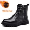 FashionMale Leather Motorcycle Boots 2024 New Warm Winter Footwear Mens All-match Casual Shoes High Top Versatile Classics Male Boots