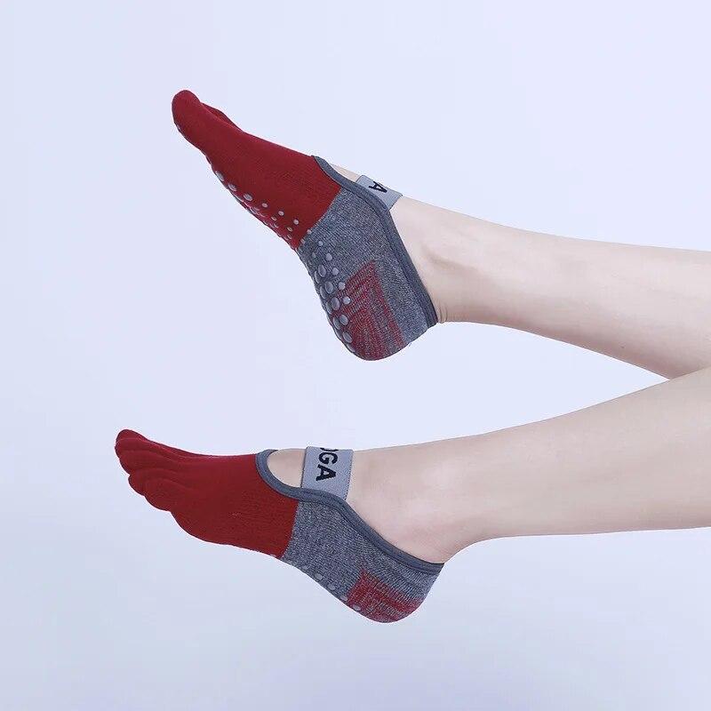 Женские дышащие носки для йоги, силиконовые нескользящие носки с пятью пальцами для пилатеса, женские носки с открытой спиной для фитнеса, балета, танцев, хлопковые носки для спортзала