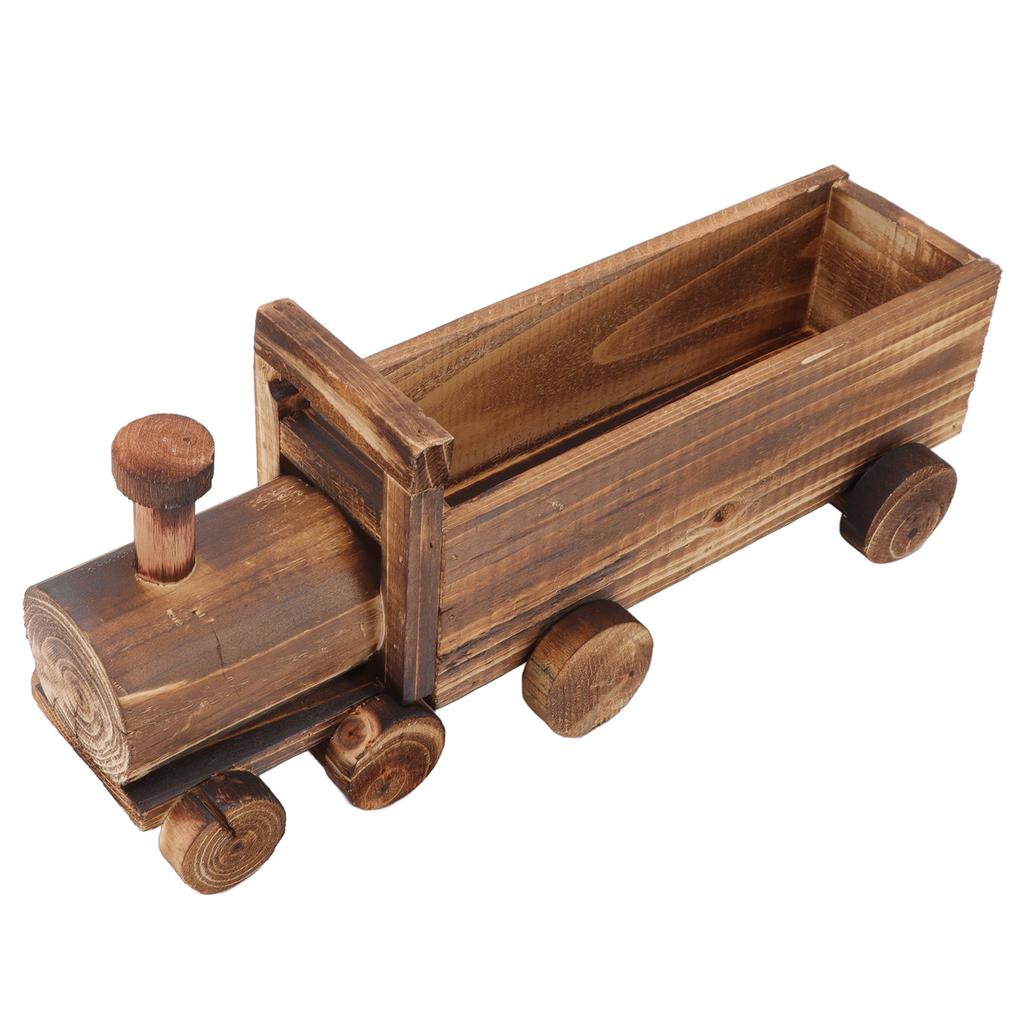 Wooden Flower Pot Cartoon Train Shape Good Ventilation Succulent Flower Pot Decoration for Garden Home Office