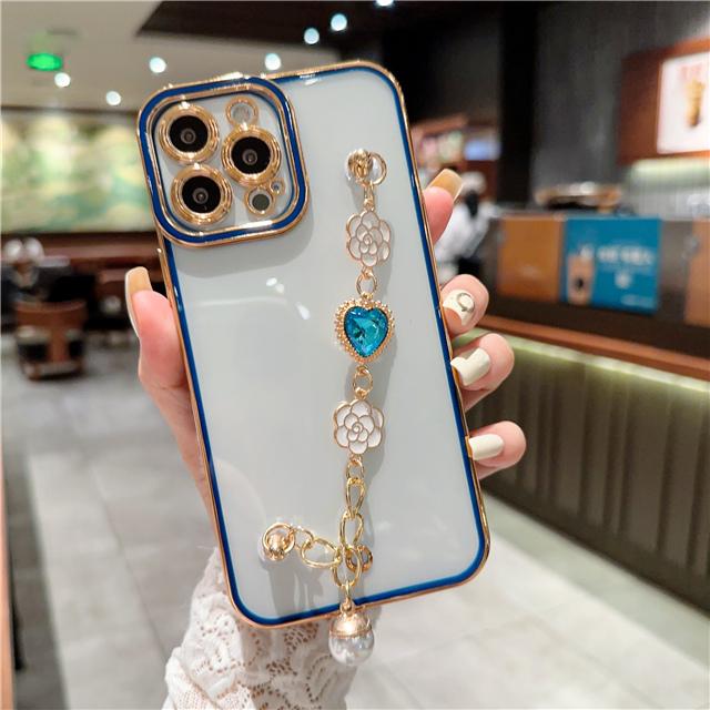 Plating Diamond Pearl Flower Bracelet Case For Redmi Note 12 11 10 9A 9T/iPhone 11 12 13 14 Pro Max X XR XS /Samsung S23 S22 Ultra A14 A34 A54 A33 A53