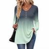 Women's Casual Fashion V-Neck Button Gradient Long Sleeve Top