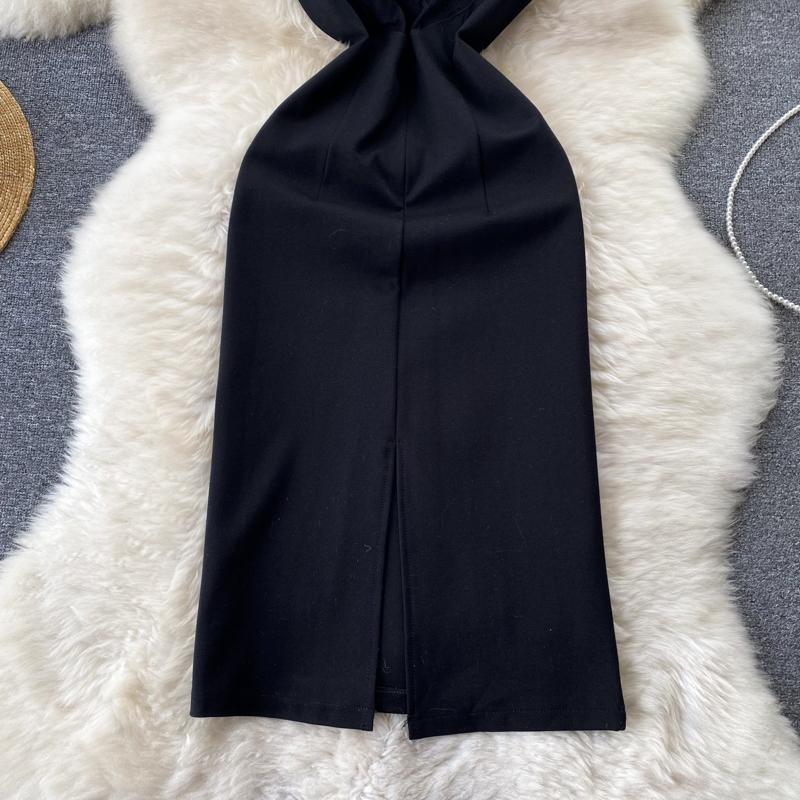 Lace Splice Black Office Work Dress French Style Summer Women Zipper O Neck Elegant Ladies Split Solid Slim Bodycon Dresses