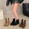 Sheepskin Version~ French Thick Heel Thin Boots Women's Shoes 2025 New Velvet Bare Boots Retro Suede Korean Small Short Boots