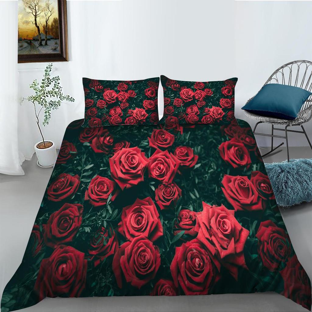 Red Rose Bedding Set Couple Quilt Cover Pillow Cover Bed Sheet/Double Layer Full Size 2/3 Bedding Set Home Decoration