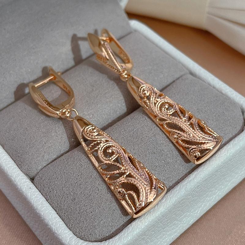 Kinel Vintage Rose Gold Long Earrings For Women Elegant Wedding Jewelry