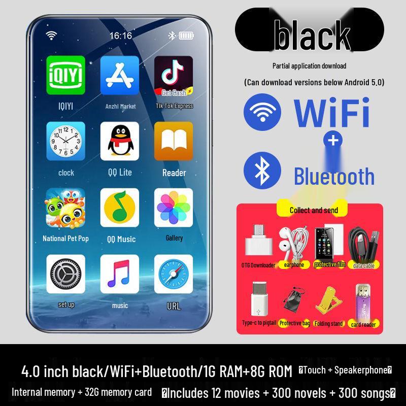 MP4/MP5-плеер с поддержкой Wi-Fi: Полноэкранное портативное устройство для музыки, видео, Bluetooth и чтения электронных книг