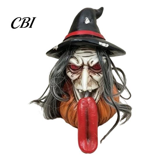 Halloween Party Table Decor Long Tongue Witch Pumpkin Ornament, Spooky Gothic Desktop Resin Tabletop Decorations Figurine, Collectible Decoration for