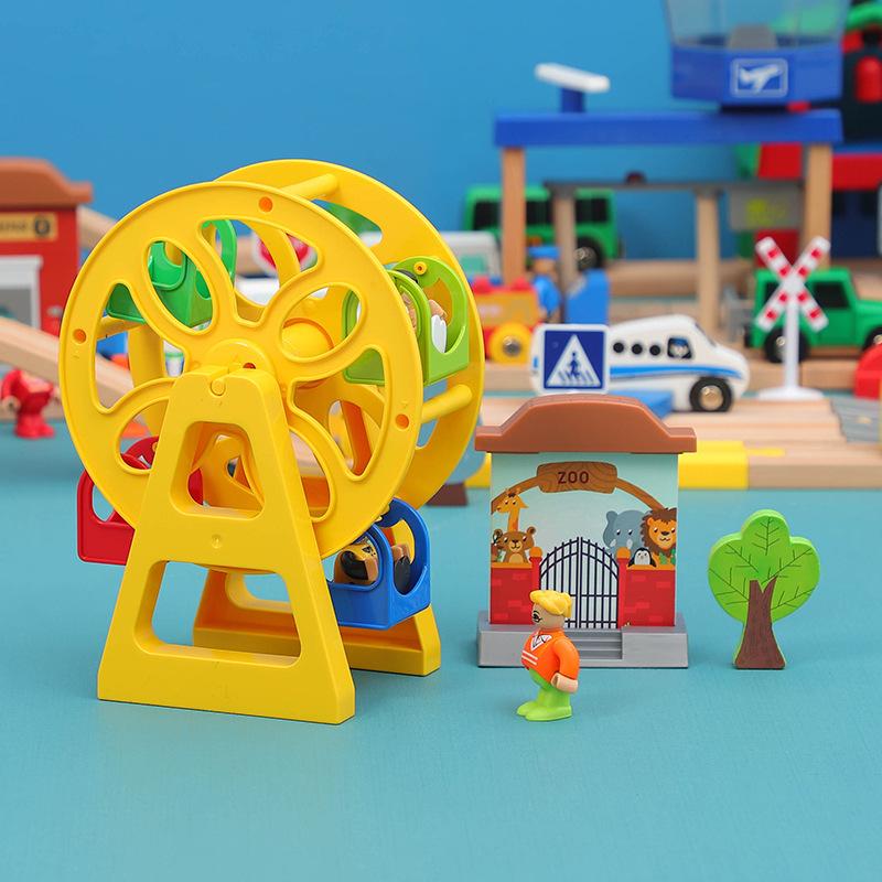 Childrens Wooden Small Train Track Collection Terminal Ferris Wheel Amusement Park Main Body Compatible with Electric Train Toys Pd21