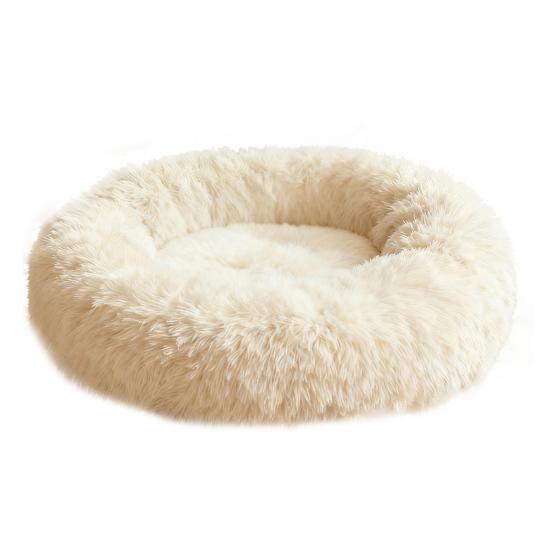 Round Pet Nest Bed Fuzzy Cat Bed Calming Donut Bed with Non-Slip Bottom Washable Fluffy Dog Bed for Small Medium Dogs And Cats