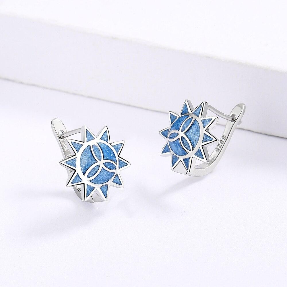 Модное кольцо для женщин, серьги в форме синего солнечного цветка, изысканные красивые серьги для вечеринки, свадебные украшения, эмаль ручной работы