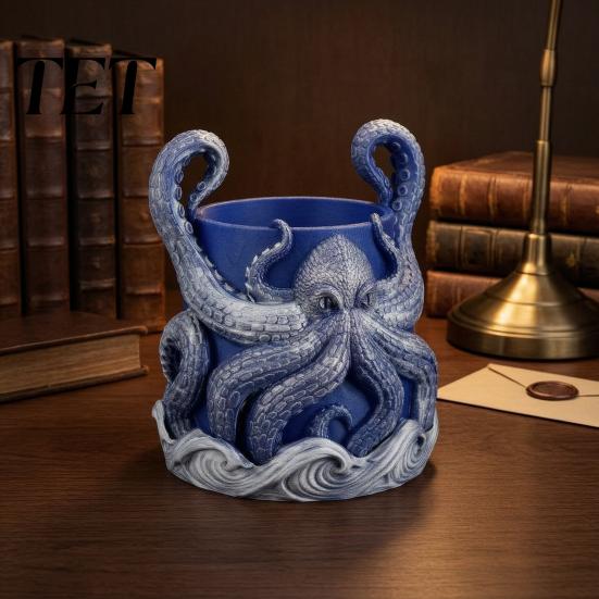 Fantasy Style Plant Container 3D Printed Octopus Planter with Tray, Unique Marine-Inspired Succulents Pot, Novelty Sea Monsters Decor Pot Drainage