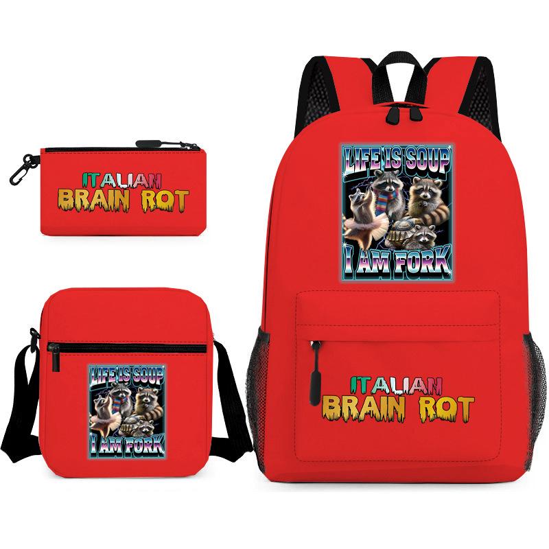 School Bag Tongtongsahur Cartoon Abstract Shanhaijing Primary School Students and Teenagers Backpack Three-piece Set L