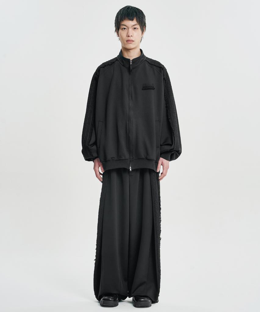 AJOBYAJO [Set] Multi Lace Trim Raglan Track Set-Up [Black]