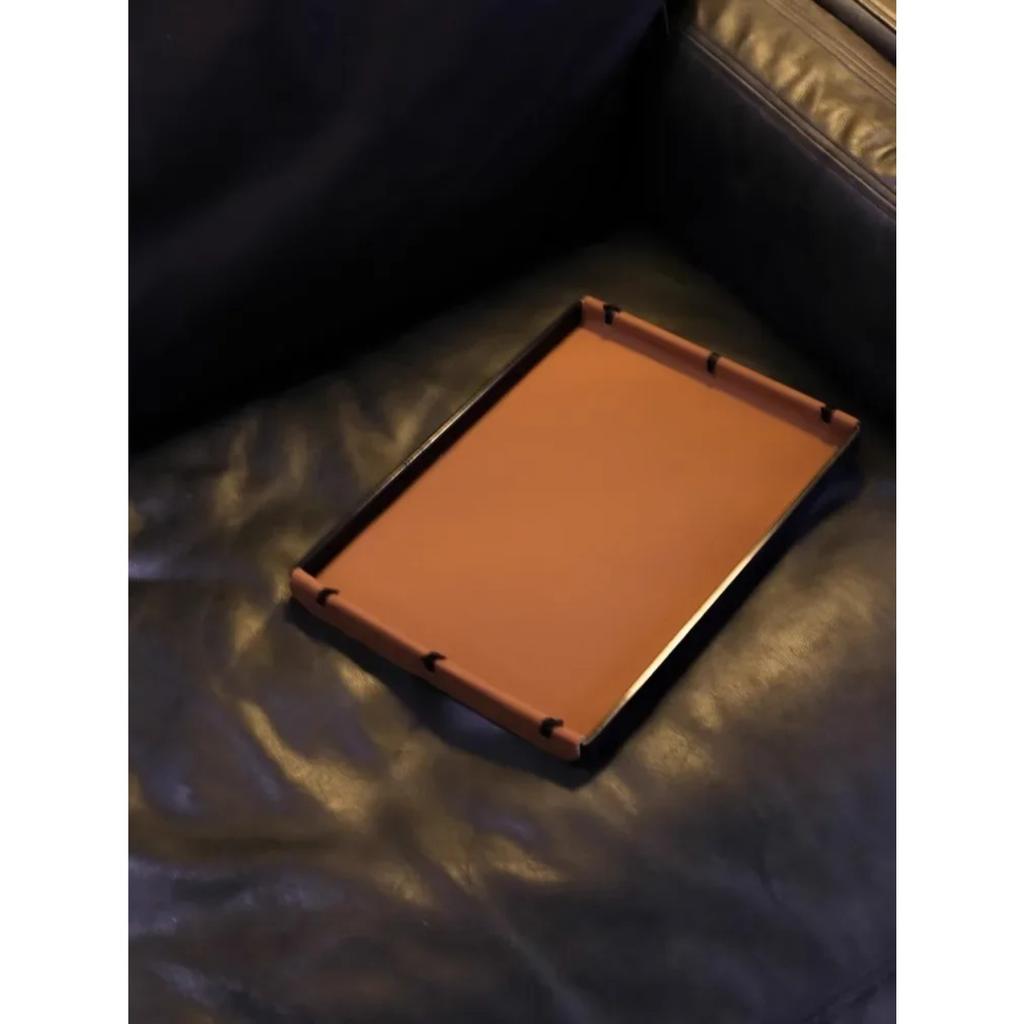 Роскошный прямоугольный кожаный поднос для хранения, поднос для ароматерапии с узлом ручной работы, украшение для дома, декор для стола в гостиной