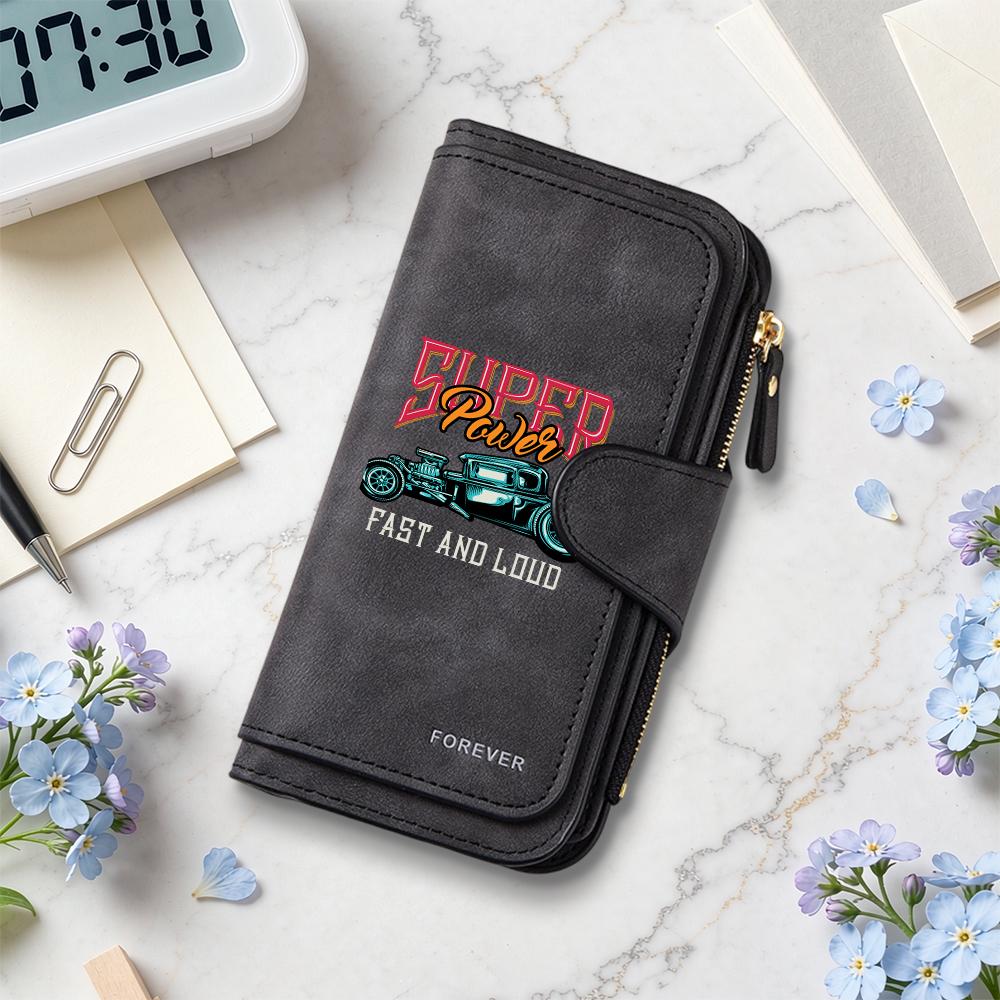 Vintage Car Print Long Wallet Multi Card Holder Portable Fashion Purse