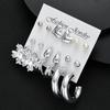 18pcs Bohemian Heart Floral Earring Sets for Women Silver Color Faux Pearl Zircon Geometric C Shape Earrings Daily Wear Jewelry