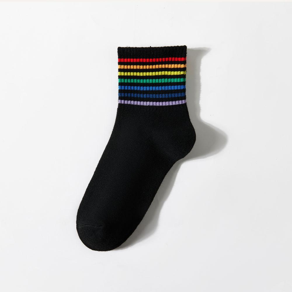 5 пар женских радужных носков, хлопковые милые полосатые белые носки, японские забавные носки в стиле Харадзюку, каваи