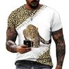 Animal World Leopard 3D Printed T-shirts Summer Street Trendy 0-Neck Short-sleeved Oversized Men's T-shirts