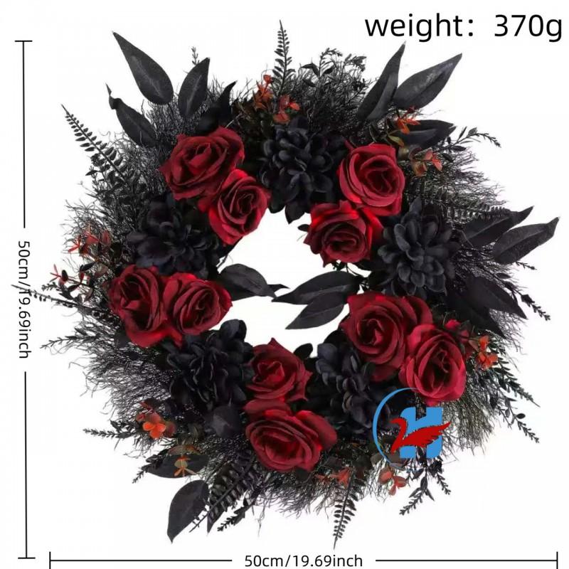 Halloween Wreath Decor Front Door Hallway Plastic Ghost House Theme Party Decoration With LED Lights