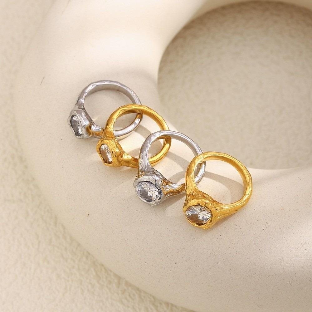 Oval Zircon Statement Ring Irregular Shape Stainless Steel Ring Shiny Zirconia Ring Daily Wear