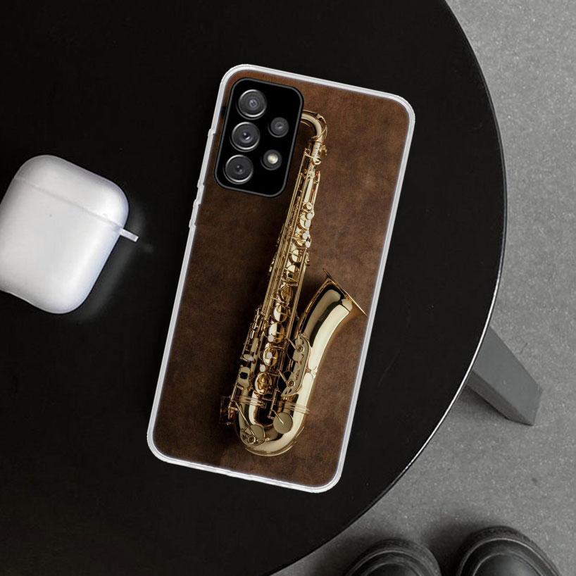 Music Saxophone Instrument Phone Case Cover for Samsung Galaxy A12 A22 A32 A52 A72 A02S A51 A50S A31 A20S A10S Note 20 Ultra 10