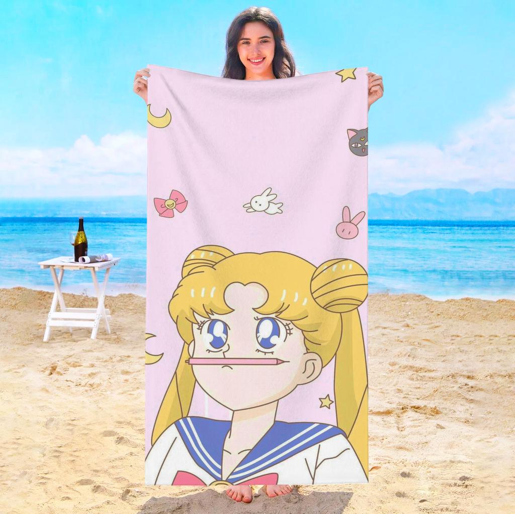 Cute Cartoon S-Sailor M-Moon Beach Towel Hotel Towels Bathroom For Home Travel Swimming Pool Sauna Playa Baby Spa Bath Gym Sea