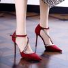 Crystal Pointed Toe Super High Heels Women Sandals Shoes Luxury Party 2025 Sexy Red Wedding Stiletto Dress Pumps Elegant Dance
