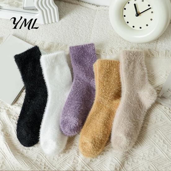 Non Slip Winter Hosiery Thickened Imitation Mink Velvet Socks for Women, Soft Plush Socks, Thermal Warm Crew Solid Color Cozy Home Indoor Living Room