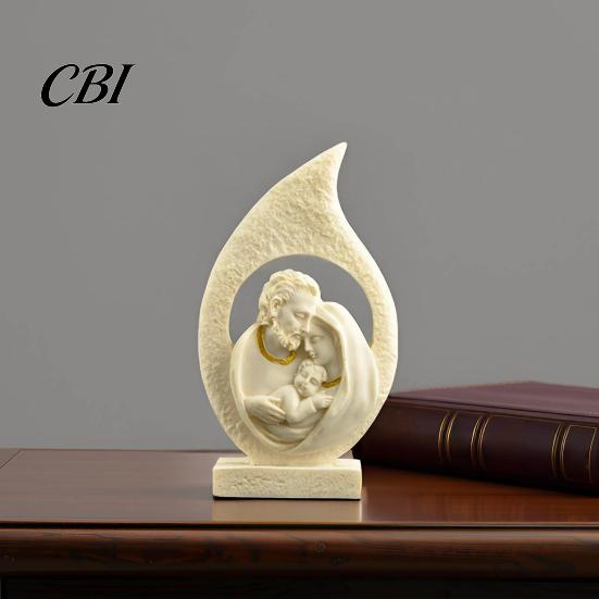 Holy Family Relief Statue Figurine Ornament, Modern Hollow Water Drop Resin Frosted Texture Religious Art Statue, Western Style Tabletop Sculpture for