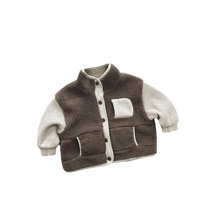 Мальчики 2-6 лет, цветное плюшевое пальто, зимняя новая куртка для мальчиков, детские теплые утолщенные топы, детская одежда
