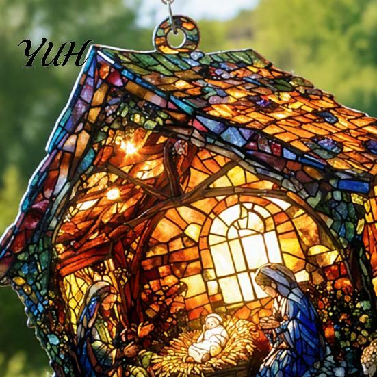 Acrylic Sun Catcher for Windows Nativity Scene Catcher, Stained Glass Effect Suncatcher, Outdoor Garden Decoration Window Hanging Ornament Home