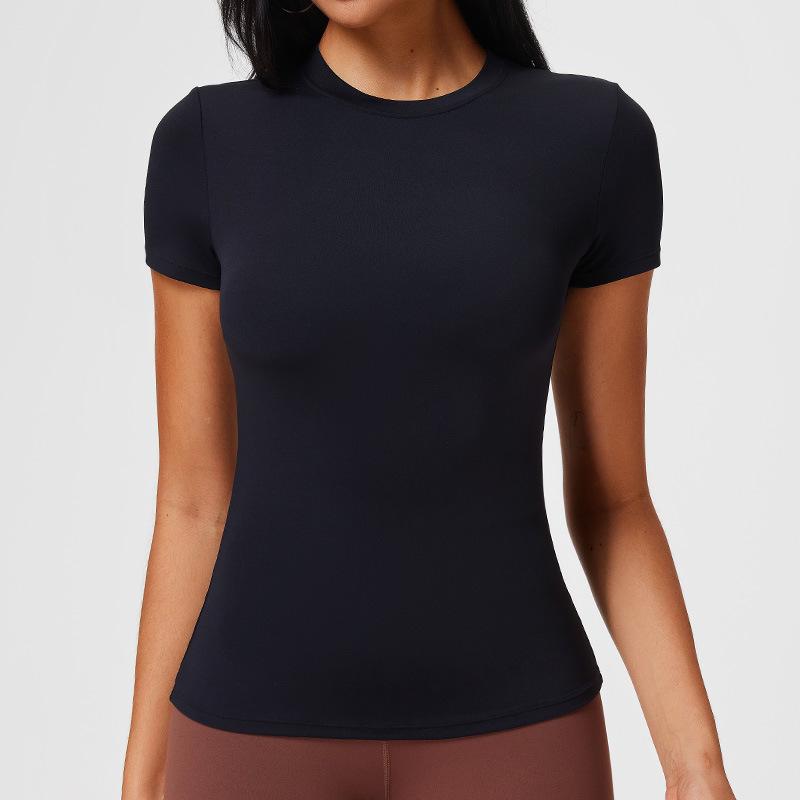 Спортивная футболка для йоги в стиле Кардашьян, однотонная, быстросохнущая, эластичная, стройнящая, облегающая, с круглым вырезом, короткий рукав, для весны и лета.