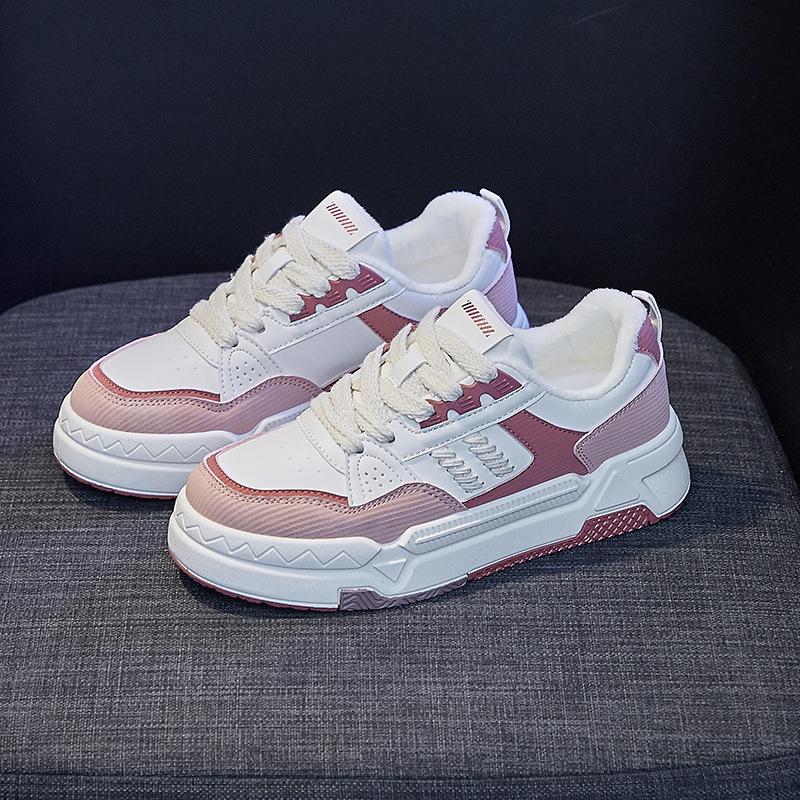 Новые зимние туфли 2024 года, белые туфли для женщин, плюшевые спортивные туфли на толстой подошве, теплые хлопковые кроссовки для женщин