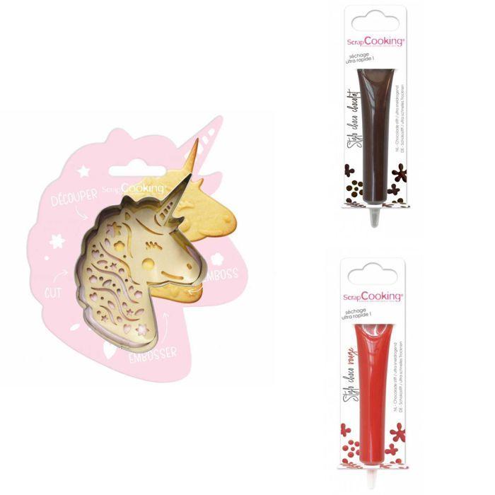 Unicorn Embossed Cookie Kit + 2 Brown and Red Chocolate Pens