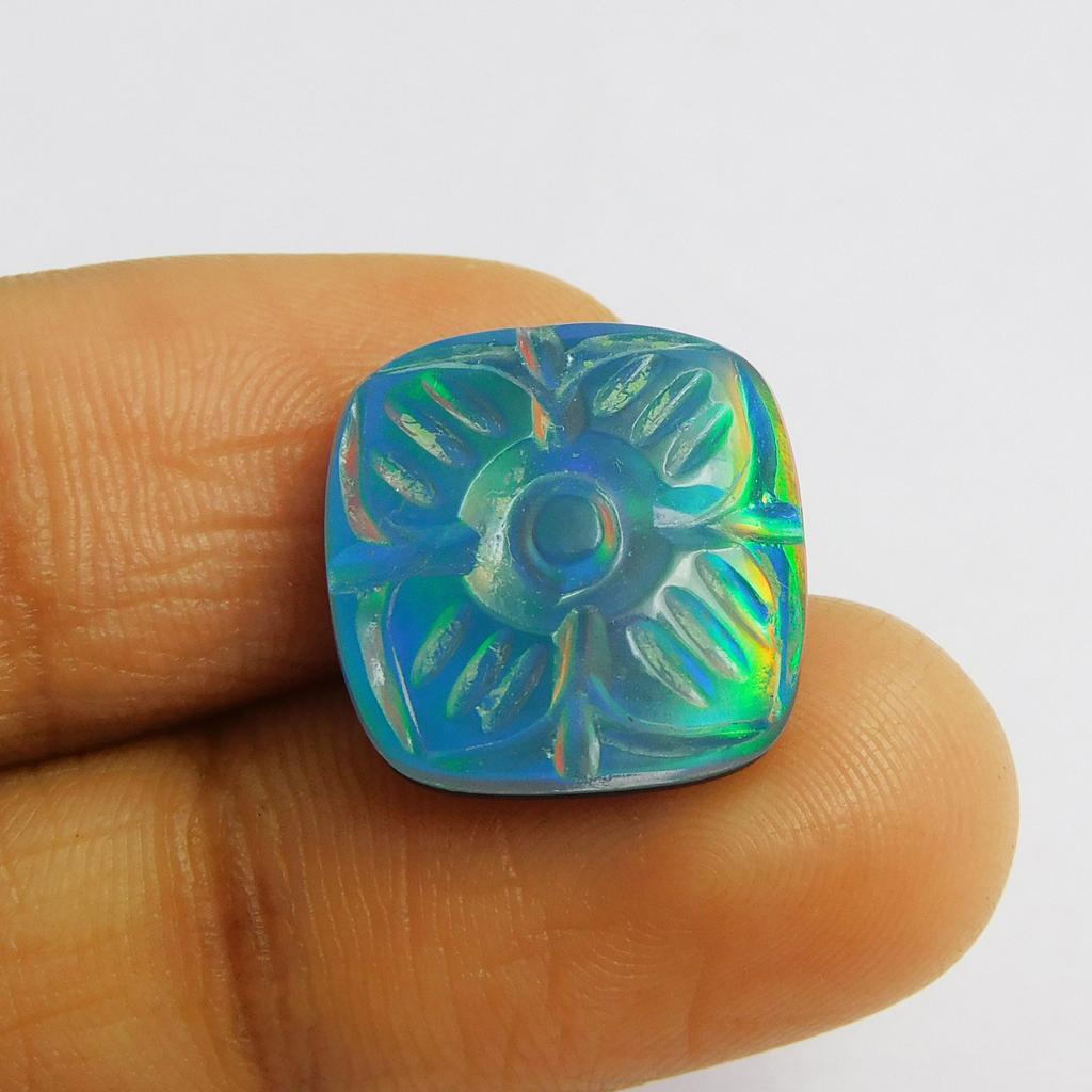 Lab Created Doublet Opal 8 Ct Square Cushion Stunning Certified Loose Gemstone