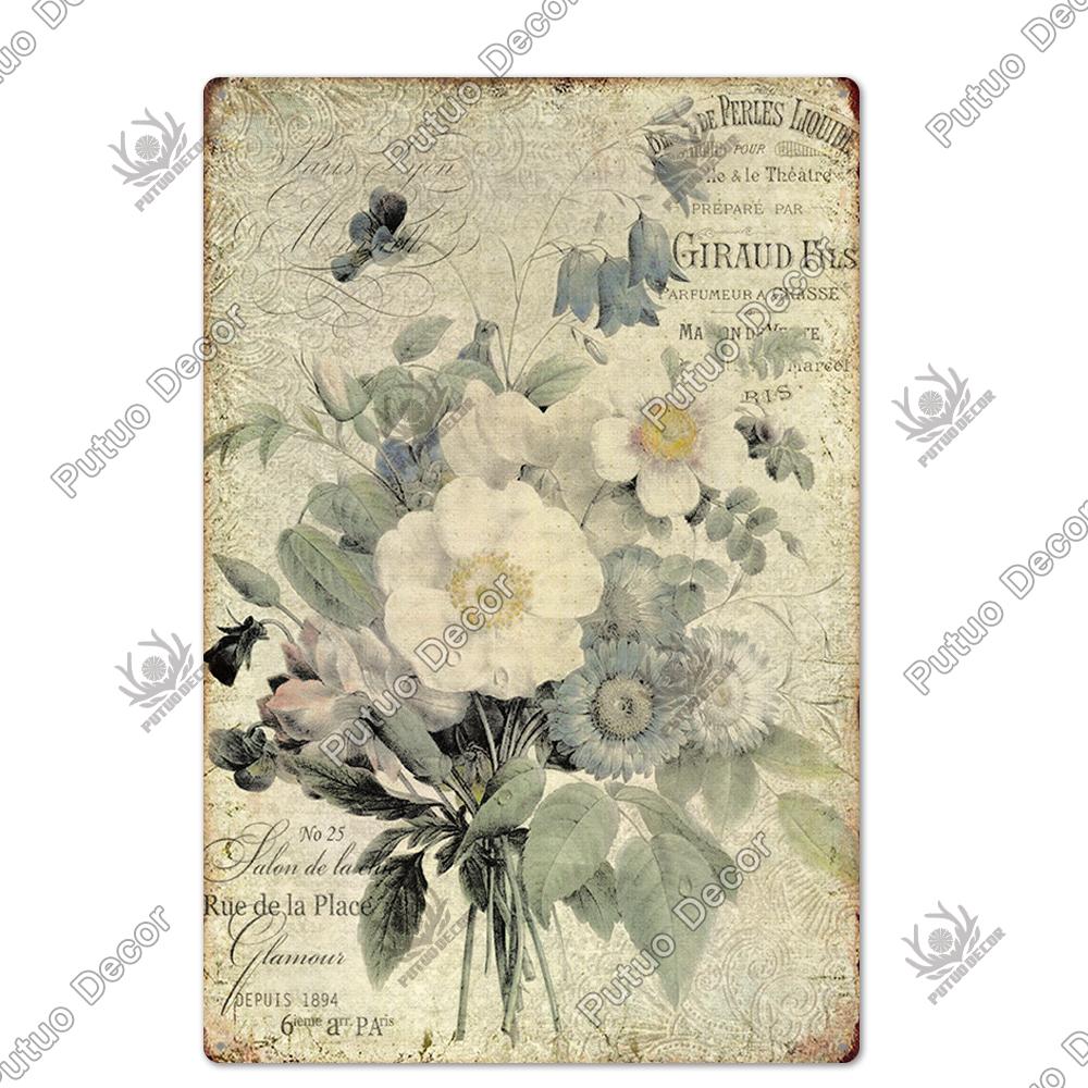 Putuo Decor Цветок Винтажный Постер Табличка Металлическая Жестяная Вывеска Настенная Декоративная для Амбара Комнаты Кухни Гаража Железная Живопись