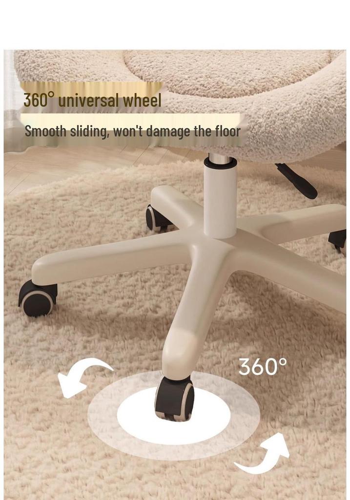 Cream Style Rotating Makeup Chair for Girls' Bedroom, Plum Blossom Design Nail Art Stool with Special Casters.