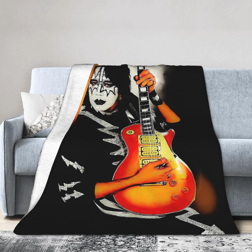Super Soft BlanketChild Airplane Travel Ace Frehley Lead Guitarist Throw Blanket Flannel Bedspread For Couch Bed Sofa Cover