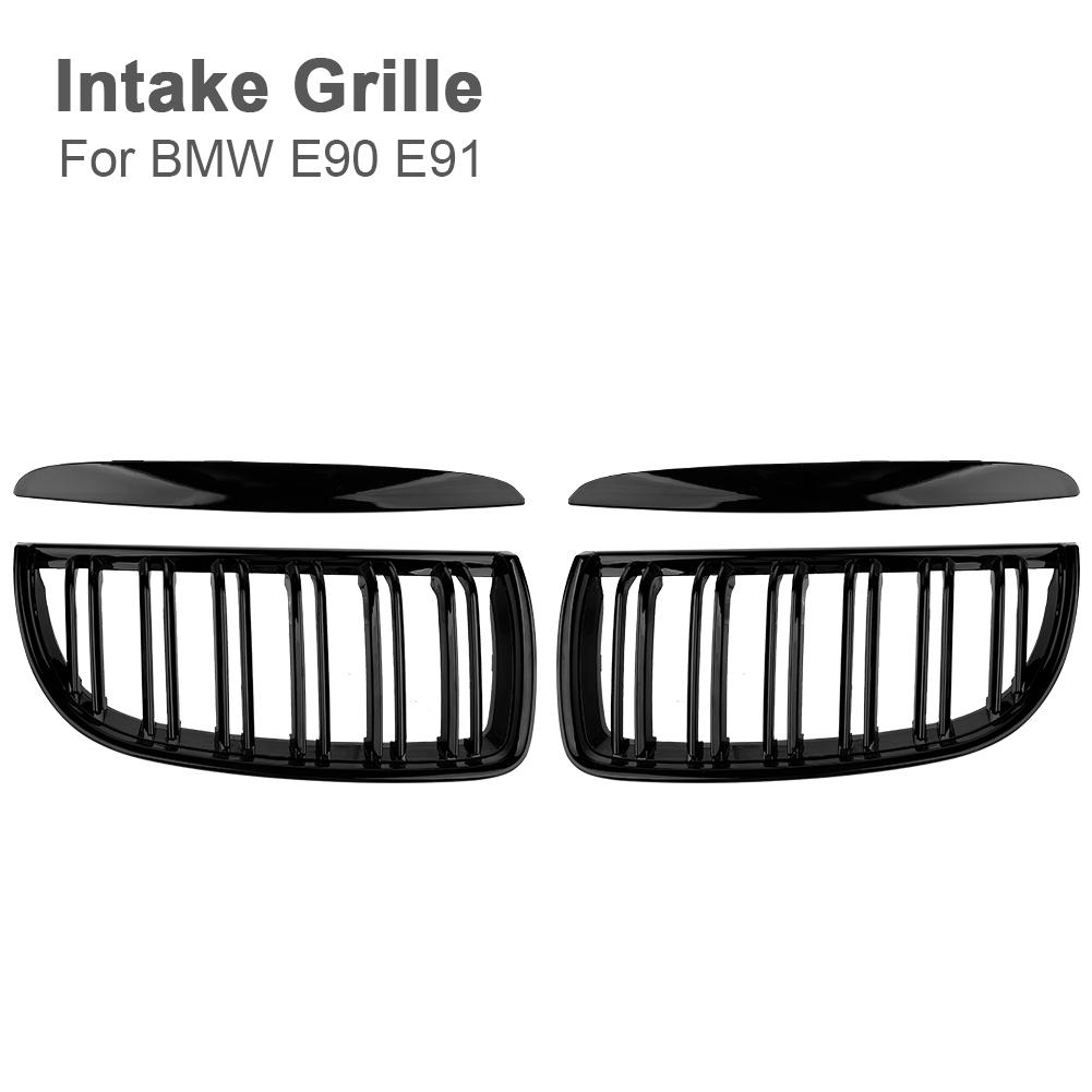 Car Front Bumper Kidney Grilles Double Line Racing Grill Gloss Black For BMW 4 Doors E90 E91 3 Series 318 320 325 330i