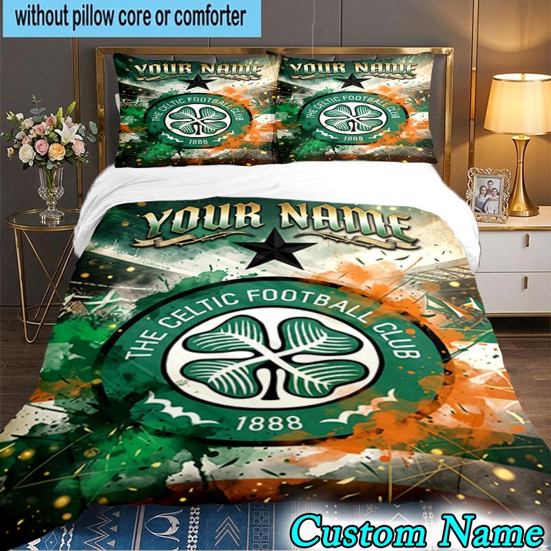 Custom Name Celtic Football Club Crest 3PCS Bedding Set For Bedroom Dormitory,Including 1pc Duvet Cover And 2pcs Pillowcases Large size Fan gift