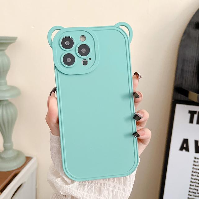 Матовый жидкий силиконовый чехол с милыми медвежьими ушками для Iphone 13 12 11 14 Pro Max Xs X 7 8 Plus, чехол с рисунком, защита объектива камеры