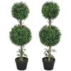 Artificial Boxwood Plants, Set of 2, UV-protected, with Pot, Green