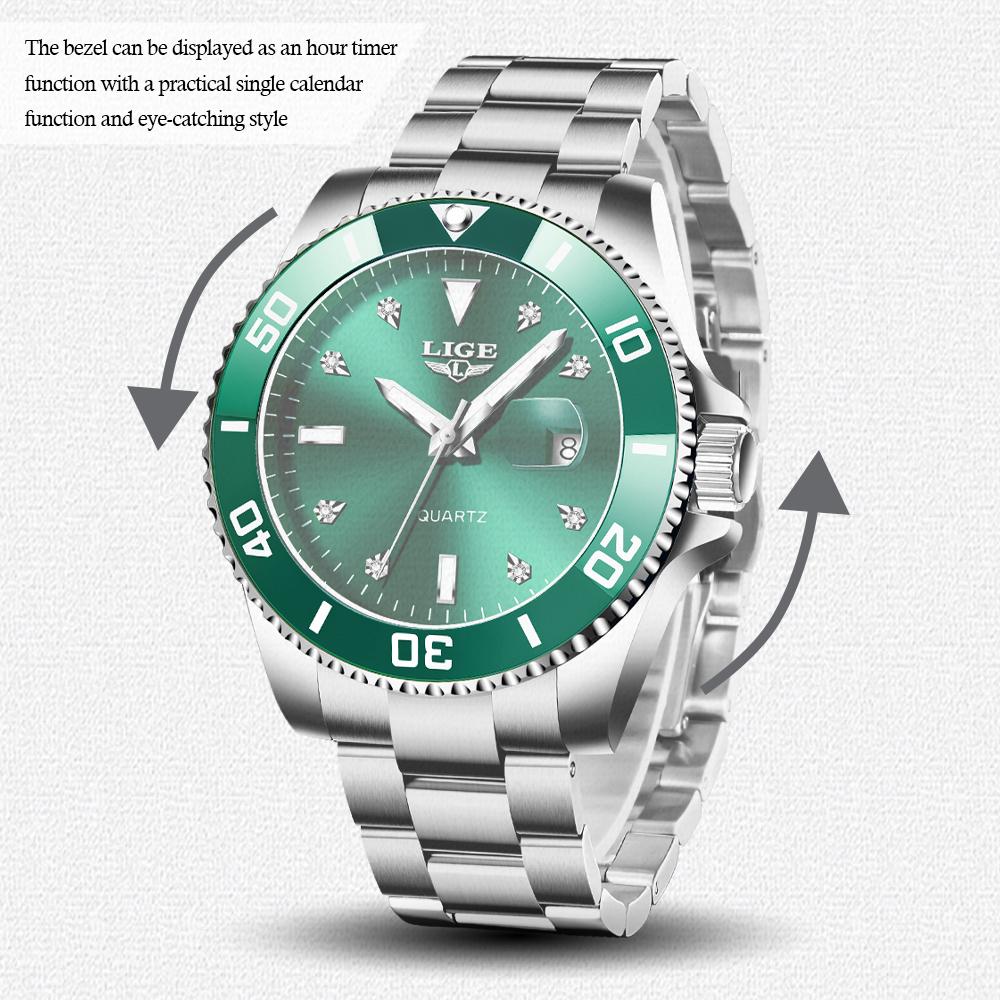 LIGE Новые лучшие брендовые роскошные мужские часы модные повседневные водонепроницаемые кварцевые часы с датой