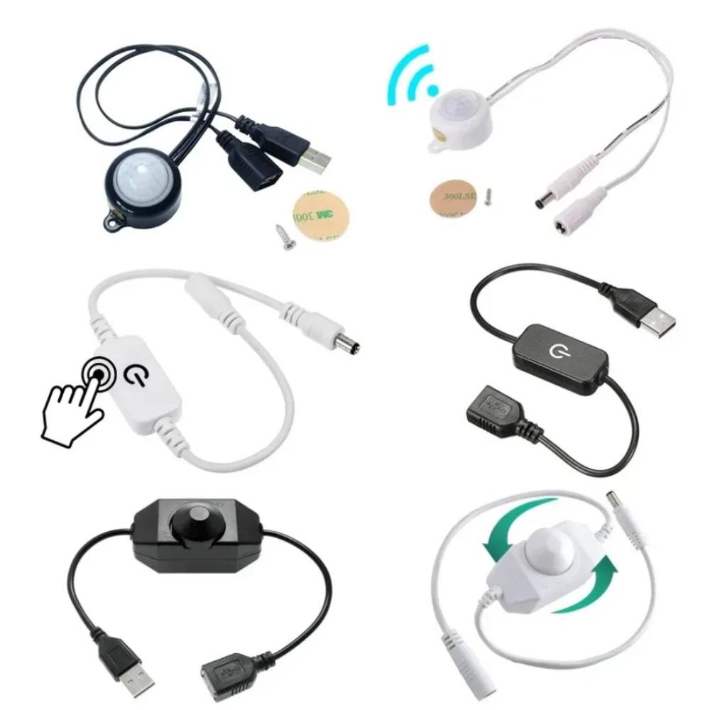 Светодиодная лента PIR Инфракрасный датчик движения USB DC Штекер Переключатель Регулируемый DC5V 12V 24V Поворотный сенсорный диммер для светодиодной ленты Ночник