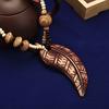 Boho Women Elephant Dolphin Fish Animal Leaf Pendant Beaded Wooden Long Necklace