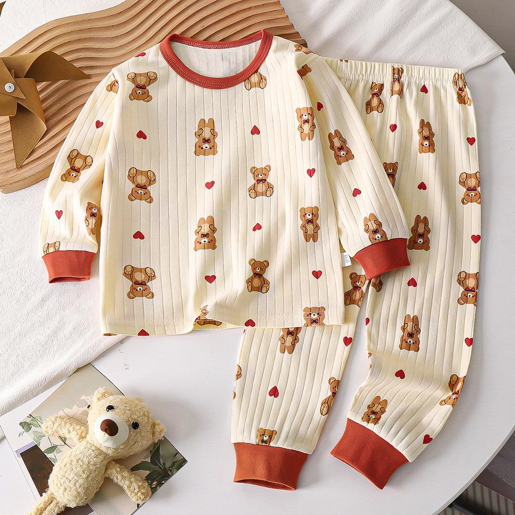 Kids Boys Girls Warm Pajamas Cute Cartoon Long Sleeve T-Shirt + Pants Toddler Baby Autumn Underwear Clothing Sets