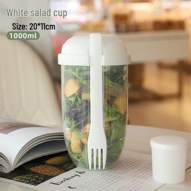 Портативный двухслойный стакан для салата с вилкой и крышкой для офисных работников и студентов
