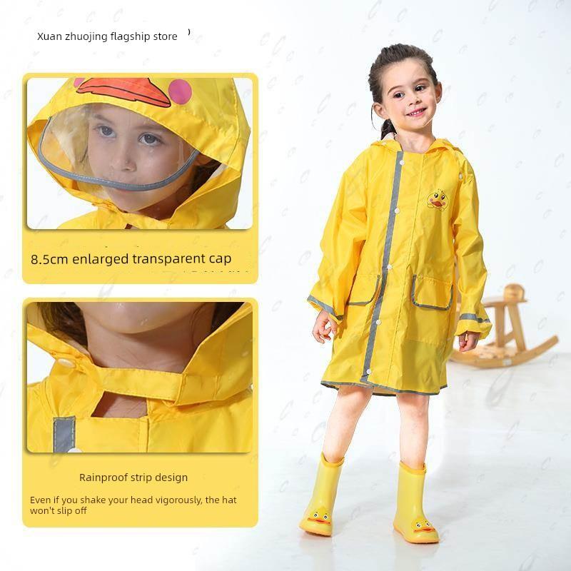 Children's Raincoat Baby Raincoat Boys Girls Kindergarten Rain Poncho Primary School Students Cartoon Raincoat with Backpack Space and Large Brim