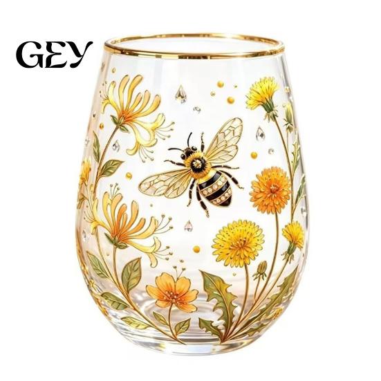 Wine Glass Without Stem Hummingbird Morning Cup, 18oz Floral Garden Tea for Nature Themed Cup Coffee Juice Wine, Hand Painted Art Decor Gift